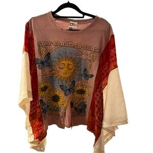 Cherokee Sunflower and Butterfly Long Sleeve Top - Pink, Red, Cream
